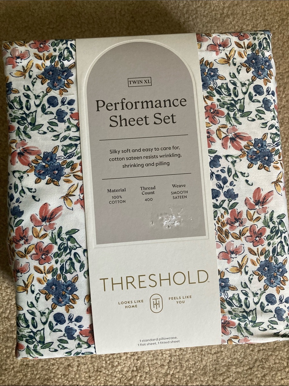 Threshold Twin XL Floral Sheet Set in White with Blue and Pink Flowers